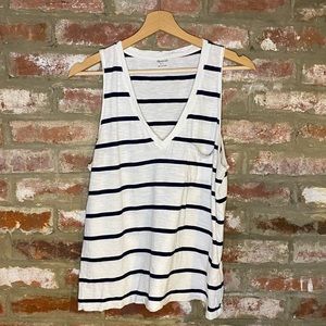 Madewell V Neck Sleeveless Striped Pocket Tee Sz L